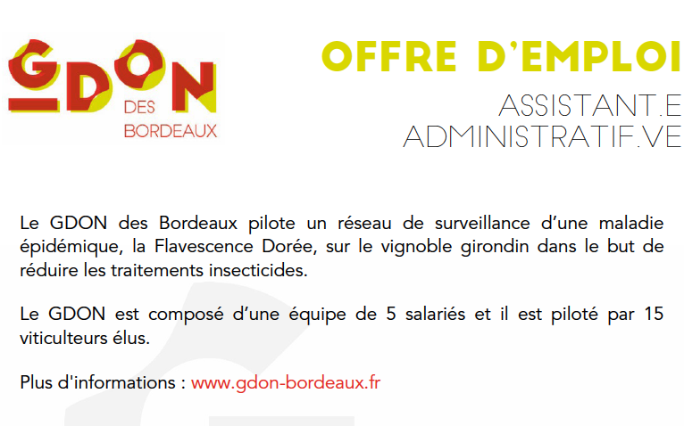 Le GDON des Bordeaux recrute un.e assistant.e administratif.ve et un.e technicien.ne viticole
