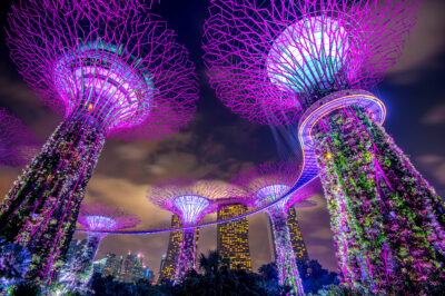 SINGAPORE - FEB 11 , 2017 : Singapore cityscape at night in Singapore.